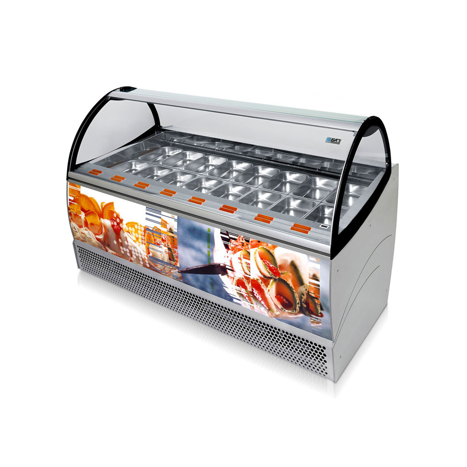 Millennium SP 12 A Isa professionele schepijsvitrine met gebogen ruit, 12 x 5ltr bakken